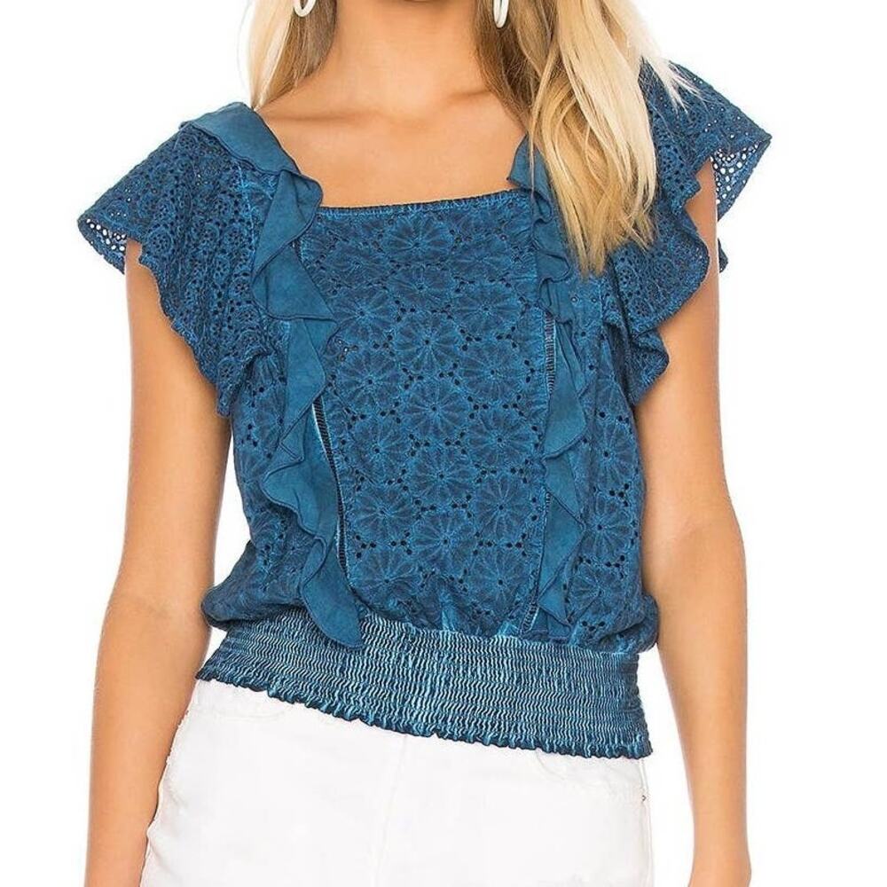 Young Fabulous & Broke Eyelet Ruffle Top Caribbean Now Smocked Frilly